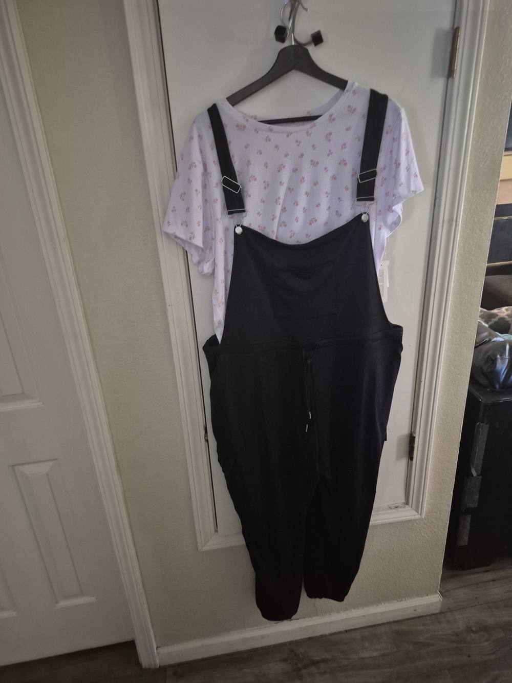 Black Overalls Jumpsuit with Light Floral Tee 3x